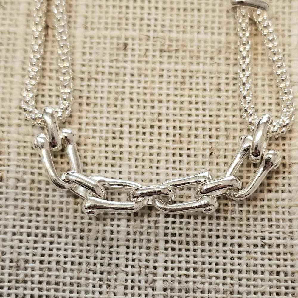 Sterling Stirrup and Popcorn Chain 925 Bracelet - Picture 4 of 15
